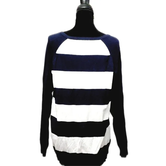 Michael Michael Kors Womens Navy & White Stripe Shoulder Zip Top Sz M - Picture 6 of 7